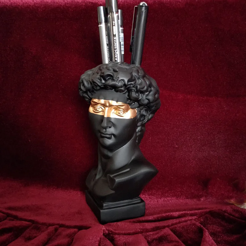 Golden Eye David Head Resin Statue,Dried Flower Fresh Flowers Vase,Makeup Brush Pen Storage Ornaments,Home Decoration Flower Pot 4