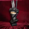 Golden Eye David Head Resin Statue,Dried Flower Fresh Flowers Vase,Makeup Brush Pen Storage Ornaments,Home Decoration Flower Pot 4
