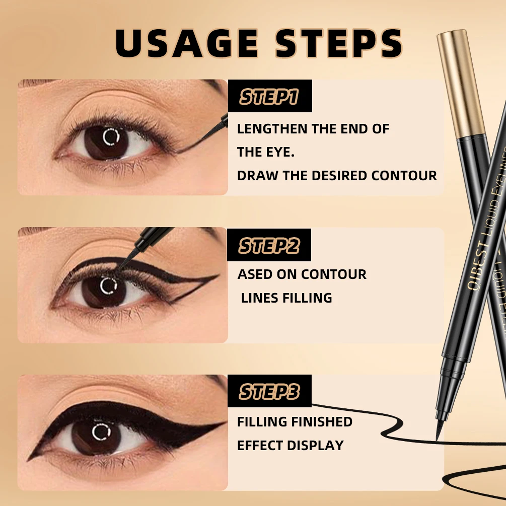 QIBEST Waterproof Black Eyeliner Matte Long Lasting Liquid Eyeline Makeup High Pigment No Smudge Eyeliner Pen Cosmetic Tools 6