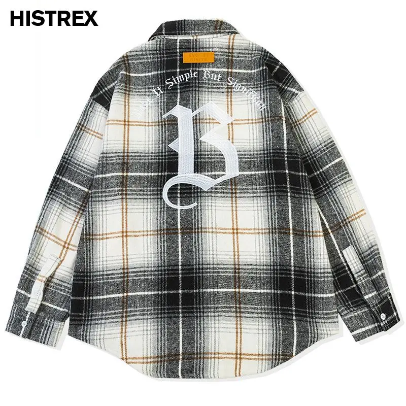 

HISTREX Brand 100% Cotton Shirts Men,Fashion Checkered Blouses Women,New Embroidery Streetwear,High Quality Thick Desinger Shirt