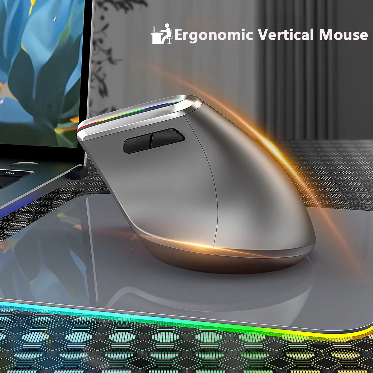 JOMAA Ergonomic RGB Wireless Vertical Mouse 2.4G USB Optical Mouse Rechargeable Bluetooth for Desktop/Laptop/PC