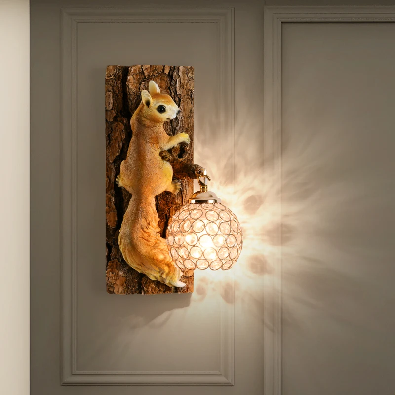 

Squirrel Wall Lamp Creative Children's Light Boys and Girls Living Room Bedroom Bedside Lamp Decoration American Study Animal