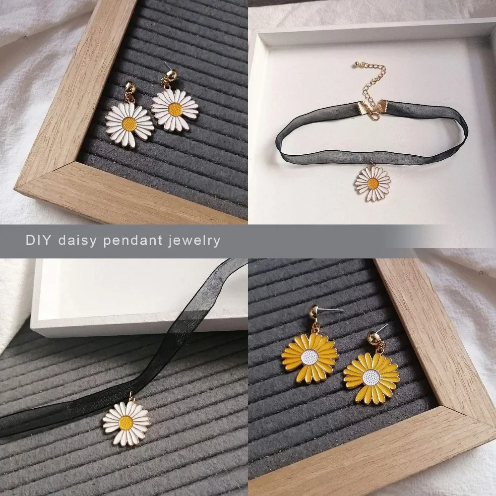데이지 플라워 혼합 에나멜 펜던트 합금 참 세트, 목걸이 팔찌, 발목 귀걸이, 쥬얼리 DIY 제작, 36 개