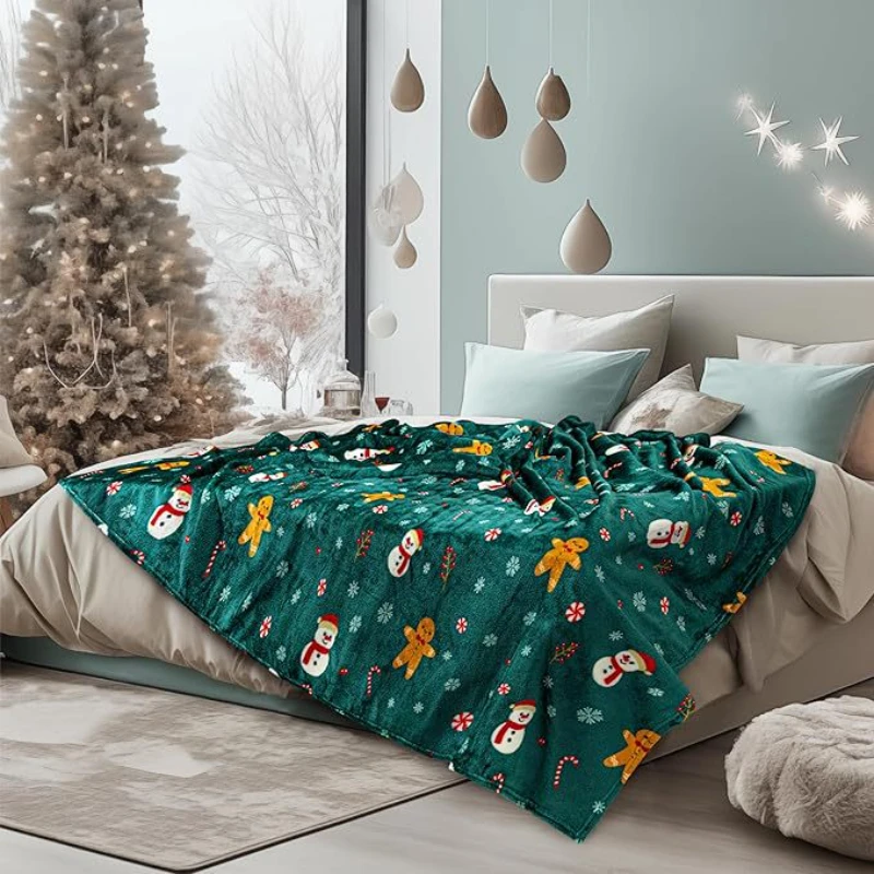 Christmas Baby Blanket Soft Warm Fleece Bed Cover Bedding Kids Green Snowman Flannel Print Blankets Christmas Gift 4
