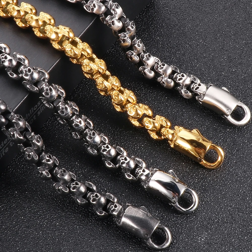 stile punk, gotico, con catena bizantina in acciaio inox, 61 cm