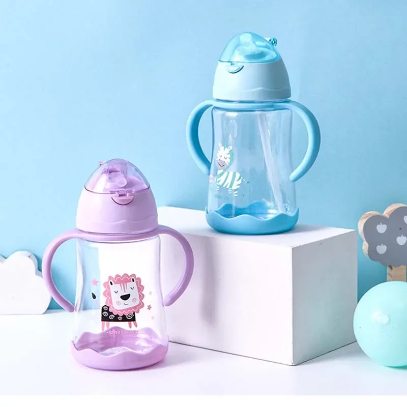 420/500ml Cute Cartoon Animal Print Baby Drink Cup With Straw Baby Feeding Cups Children Outdoor Drinking Bottle