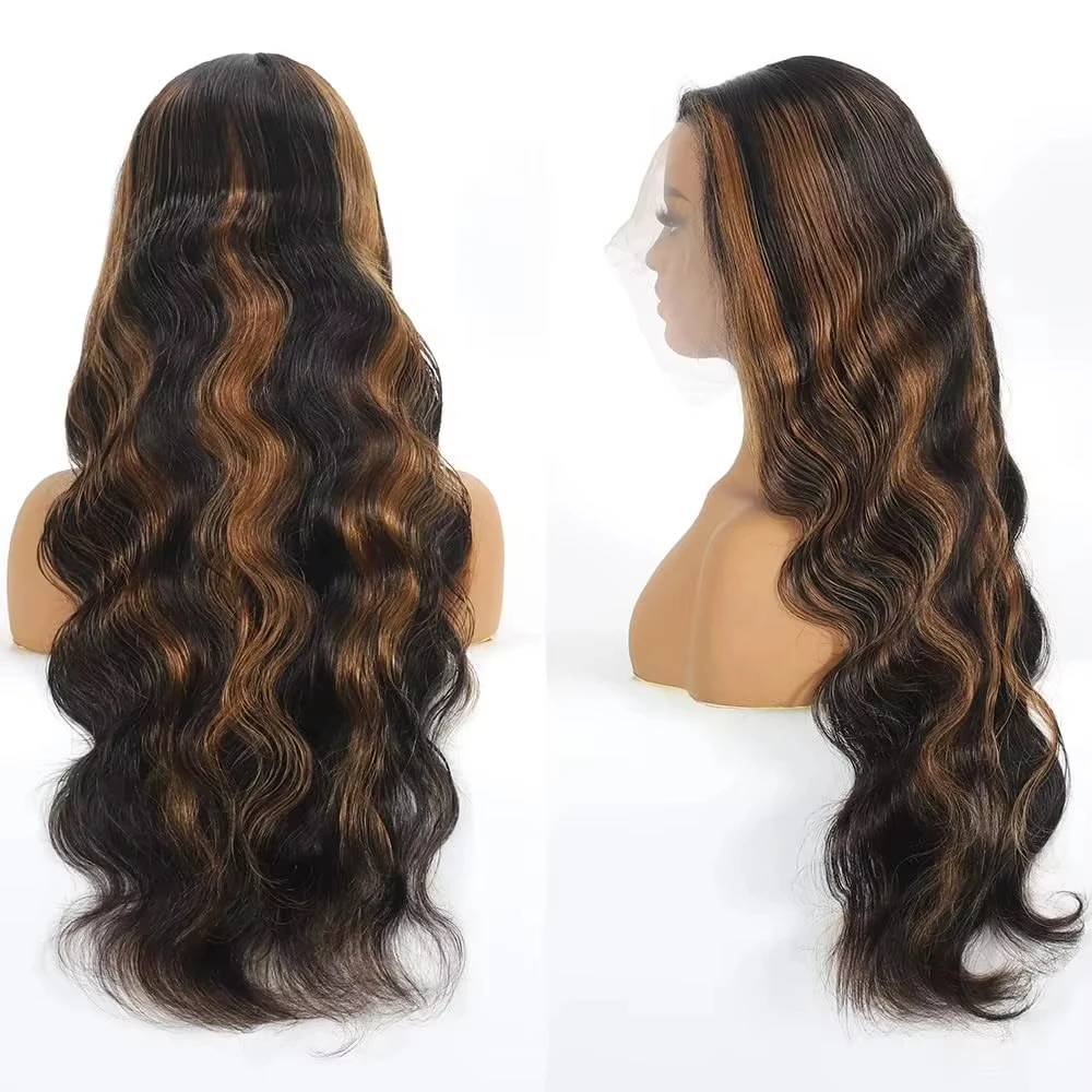 30 Inch 1B/30 Black Brown Highlight Ombre Body Wave 13x6 HD Lace Front Wigs 13x4 Lace Frontal Wig Human Hair for Women