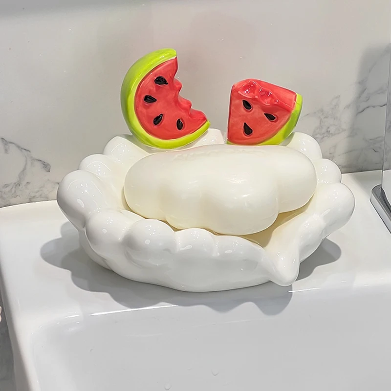 Creative Ceramic Soap Box, Light luxury Watermelon Shaped Soap Dishes, Home Bathroom Kitchen Supplies Bathroom storage rack, 1Pc