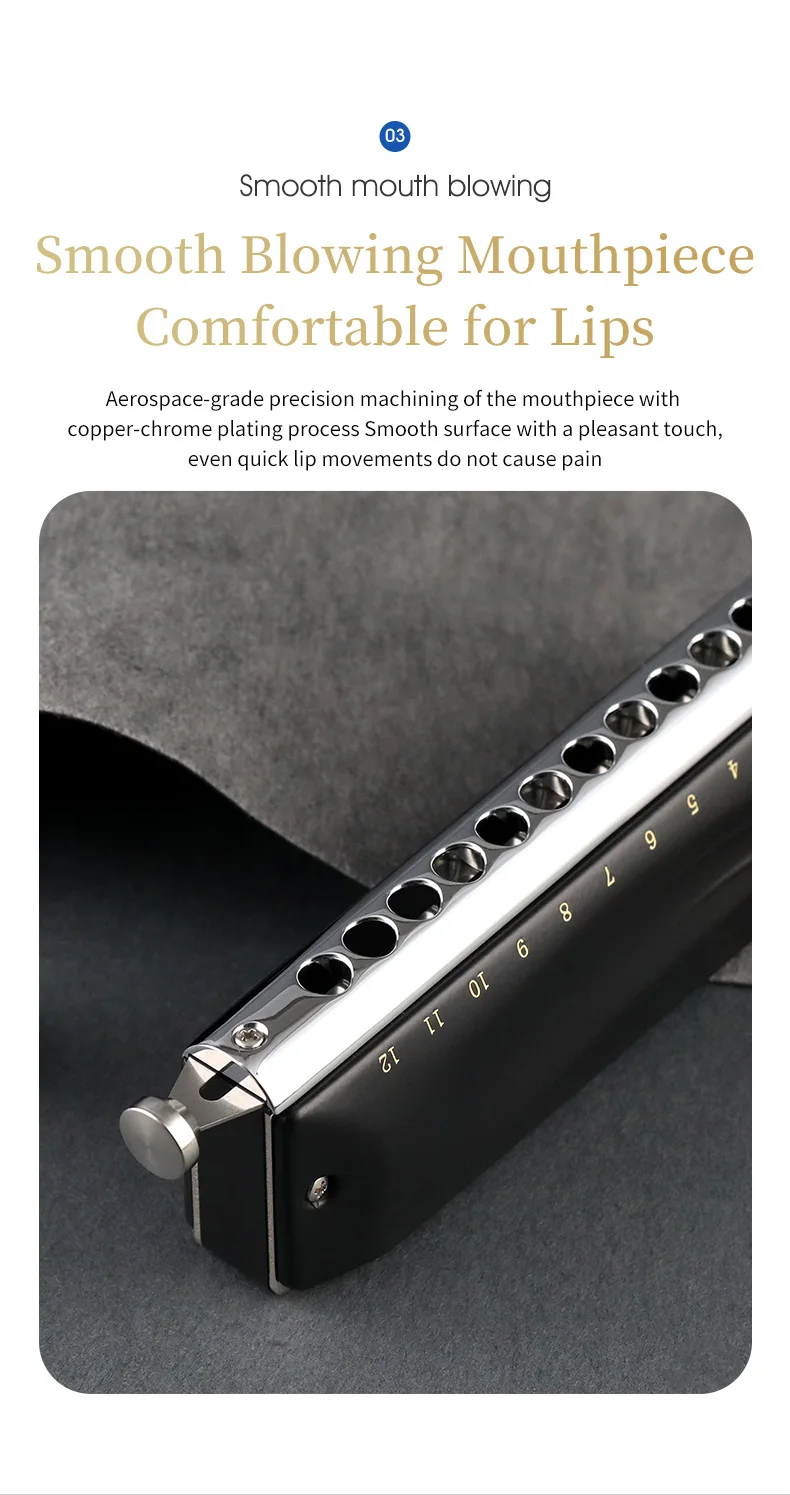 Description Picture 6 of itemJDR 0648Chromatic Harmonica Key of C 12 Holes 48 Tones Professional Mouth Organ Harmonica for Adults, Professionals and Students