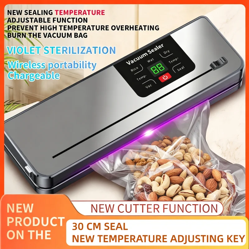 Electric Vacuum Sealer Machine with Built-in Cutter Touch Button Kitchen Food Storage Sealing for Dry/Wet Foods 1
