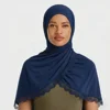Elegant Muslim Hijab Liquid Jersey Hijab Lace Trim Long Shawls Breathable Islamic Head Wraps Solid Color Soft Headscarf 180*70cm