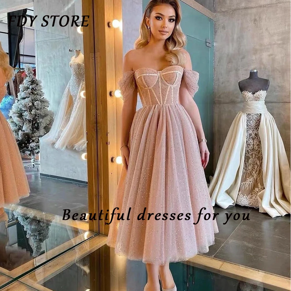 

FDY Store Prom Off-the-Shoulder A-line Beaded Zipper Up Ankle-length Evenning Ball-gown Dress Formal Occasion Party for Women