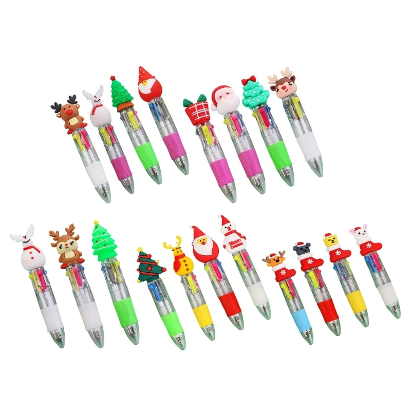 

4Pieces Christmas Ballpoint Pen 10-Colors-in-1 Multicolor Pen for Boy Girl Gift D5QC