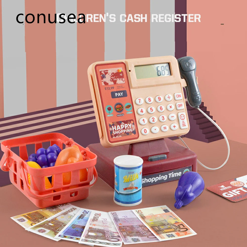 Conusea Cashier Toy Cash Register Calculator Children's Puzzle Play Toy Girl Boy Simulation Supermarket Store Shopping Cosplay 2