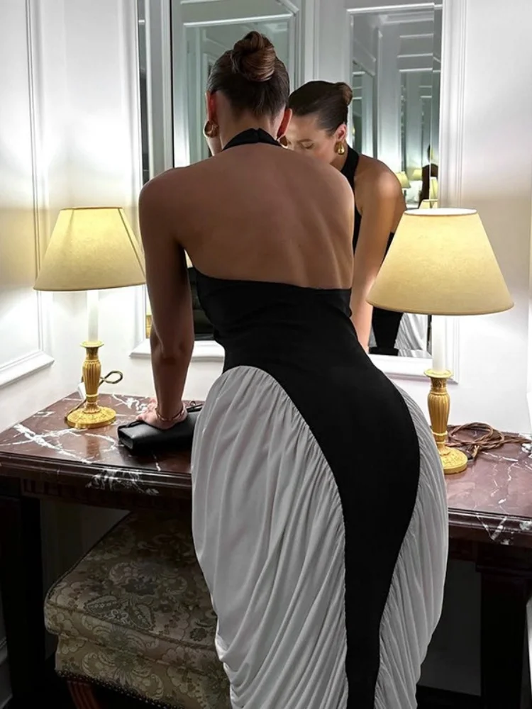 Wmstar Dresses for Women Wholesale New Round Neck Sleeveless Backless Patchwork Bodycon Fit Drape Midi Dress Drop Shopping