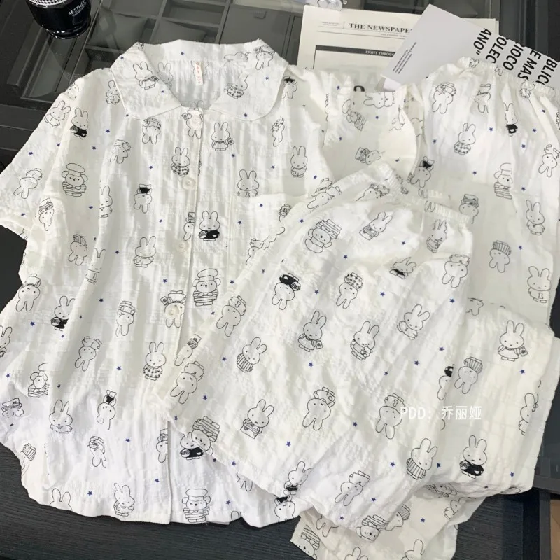 Miffy Pure Cotton Cartoon Pajamas - Cute & Fashionable Creative Loose-Fit Slimming Homewear Set, Perfect Gift