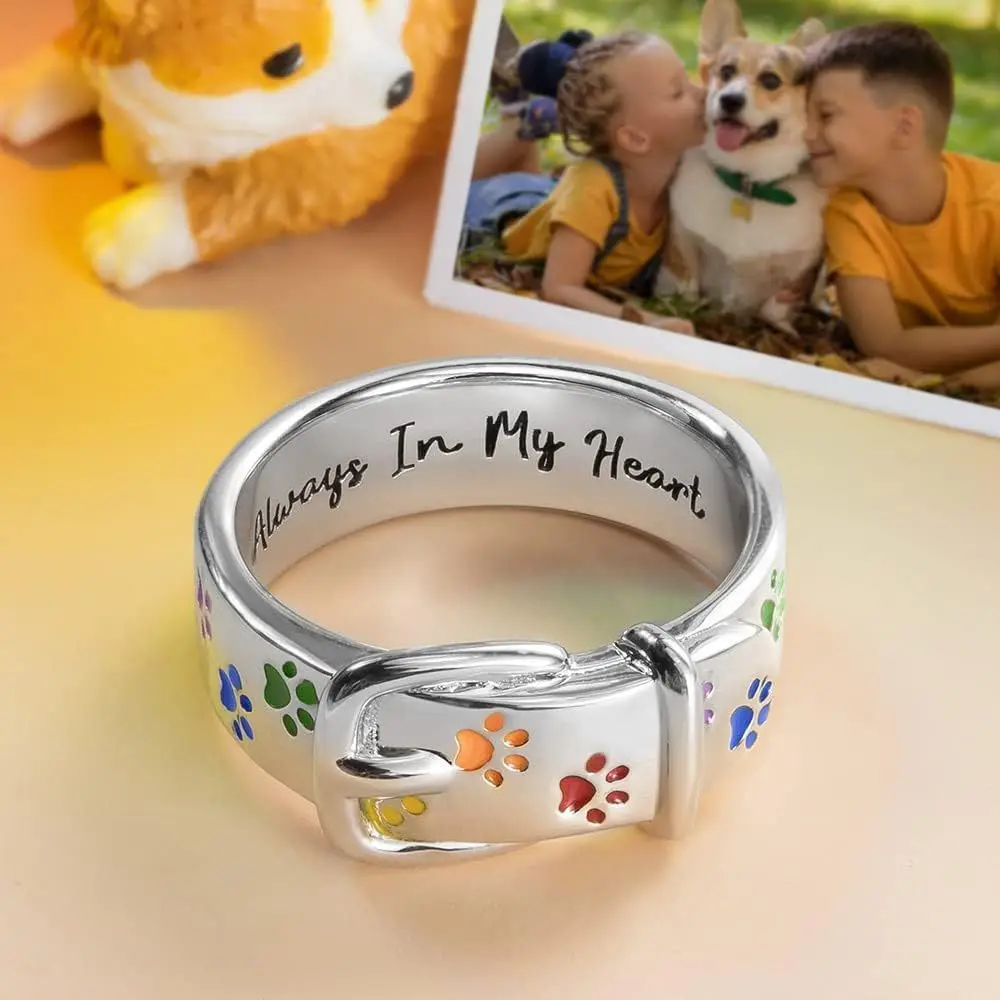 Trendy Colorful Paw Print Collar Shaped Ring Cool Party Jewelry Valentine's Day Gift for Women Mom Family Friends womens ring,finger rings,jewelry rings,ring jewelry