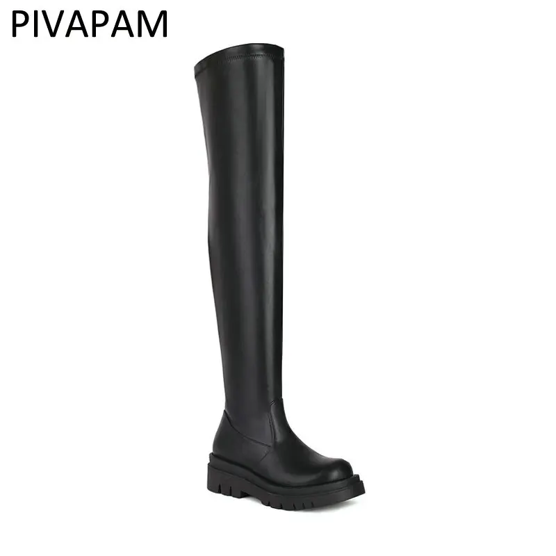

Women's Over The Knee High Boots Black Lug Sole Comfort Boots Causal Thigh High Boots White Beige Platform Stretch boots