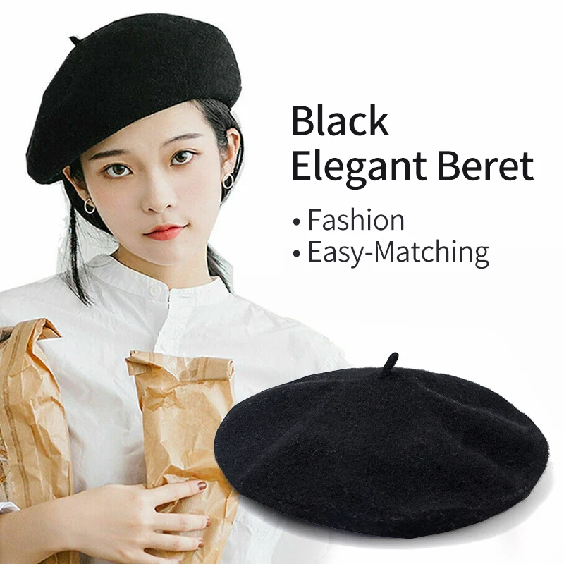 Women Wool Berets French Artist Style Warm Winter Beanie Hat Retro