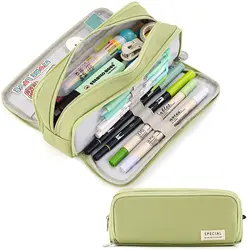 Kawaii Pencil Case with Ample Storage and Double-Sided Access (Green)
