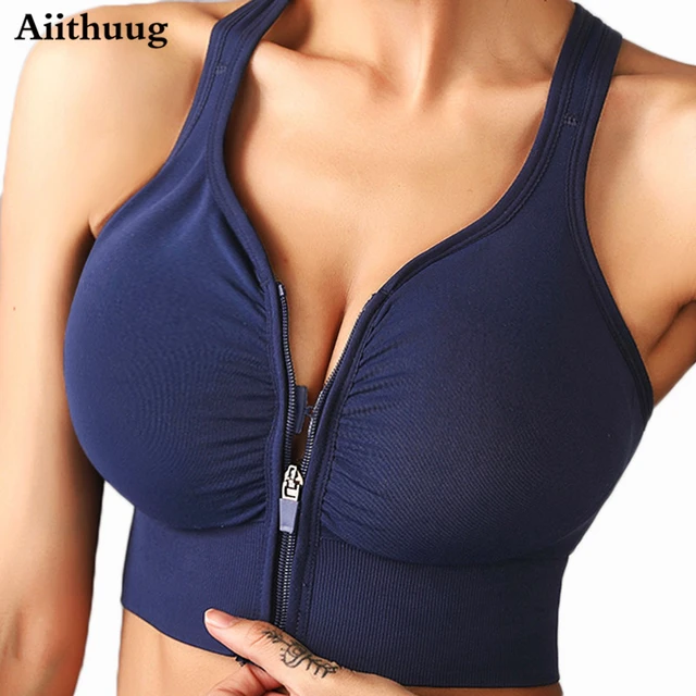 Aiithuug Bounce Control Zipper Bras for Jogging Running