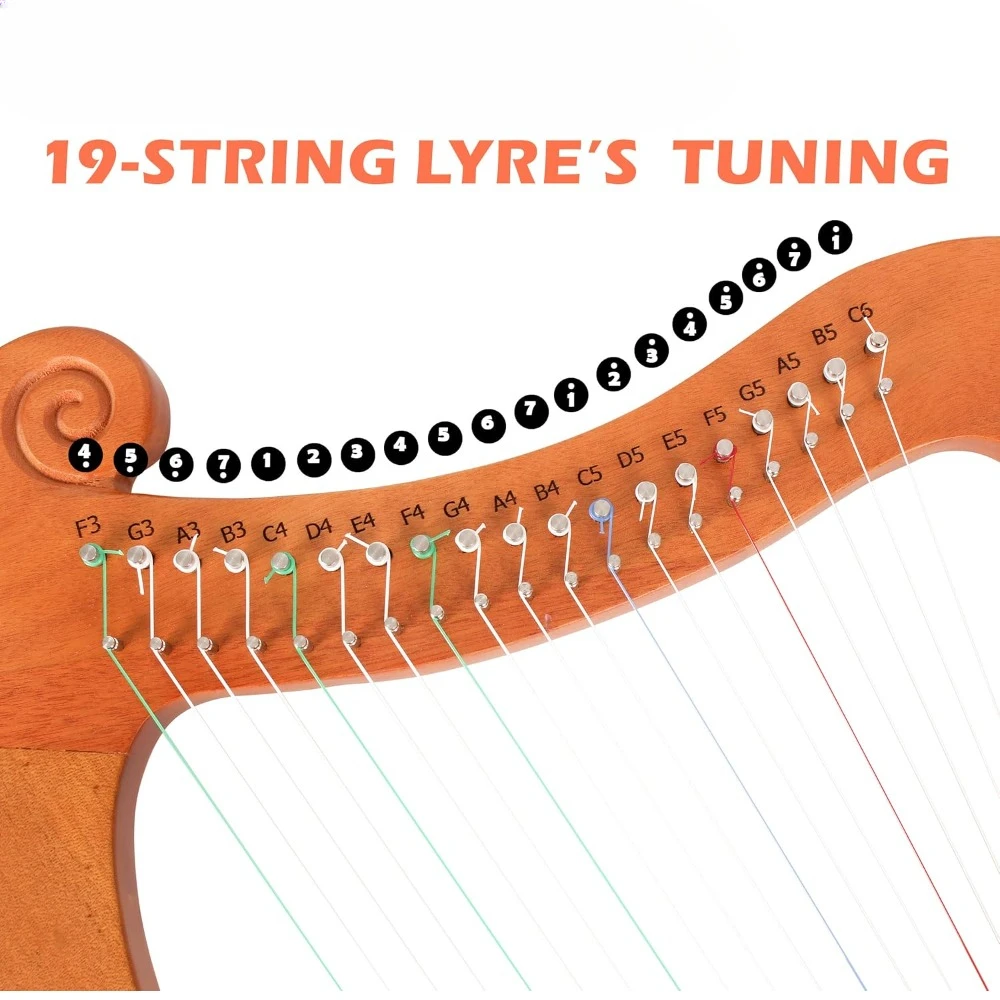 Harp 19-String Lyre Harp with Tuning Wrench Instruments, Lyre is Good Choice for Music Lovers