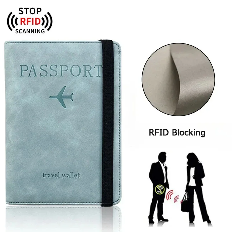 RFID Blocking Leather Passport Holder Wallet - Multi-Function Travel Case for Men  Women