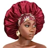 Women Extra Large Silky Satin Hair Bonnet Thick Hair Sleep Cap Elastic Band Beanie African Headwrap Flower Turban Chemo Caps 4