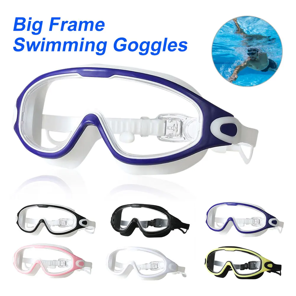 

Large Frame Swimming Goggles for Adults with Earplugs Swim Glasses Men Women Professional HD Anti-fog Goggles Silicone Eyewear