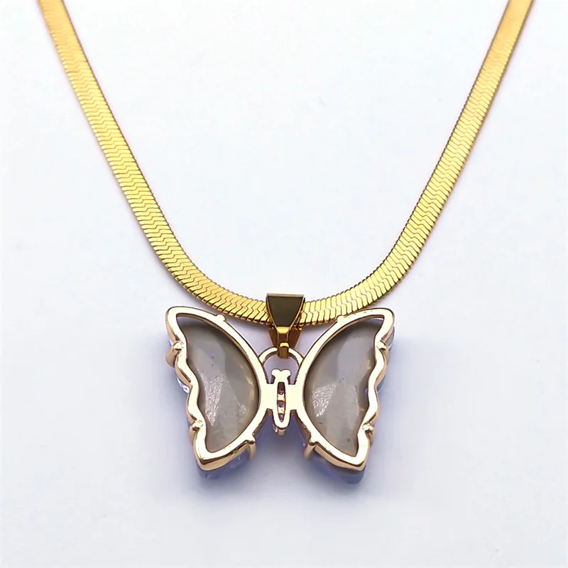 Aleasha Collana Girocollo Nera Con Ciondolo Farfalla In Cristallo E Zirconi Dorati, Lunghezza Regolabile 30+7 Cm, Regalo Donna
