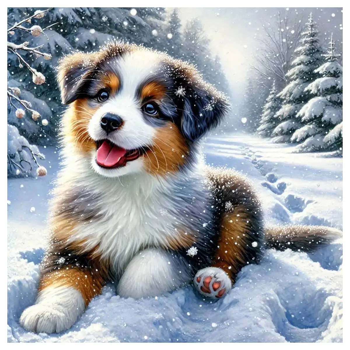 Winterhund 40X40CM/15,74 Zoll Kreuzstich-Set DIY 11CT/14CT Stickerei Wanddekoration Vollstickerei Kreuzstich-Sets
