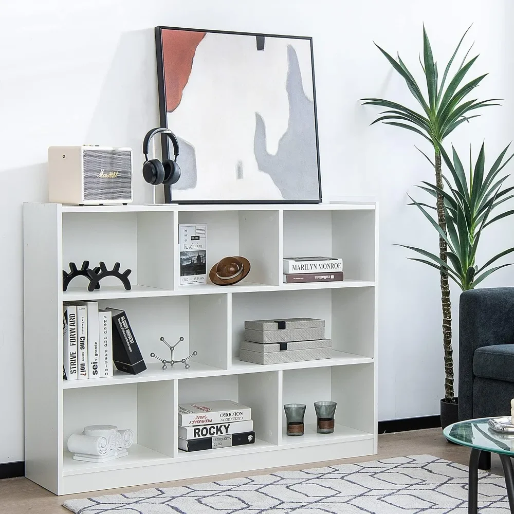 8-Cube Bookcase, Wood 3 Tier Open Storage Bookshelf,for Living Room, Study, Reading Nook, 48 X 12.5 X 36 6