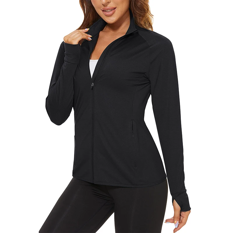 EKLENTSON Damen UPF 50+ Sonnenschutzjacken, Sommer, schnell trocknend, atmungsaktiv, leicht, langärmelig, Hemdjacke, Daumenloch – Detail 3