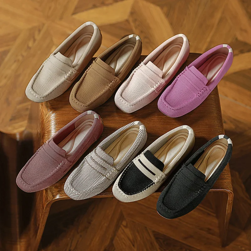 Kitten Heel Ladies Grey Dress Shoes Loafers Women Summer New 's Mokasin  Shoes Flat Loafers Slip-