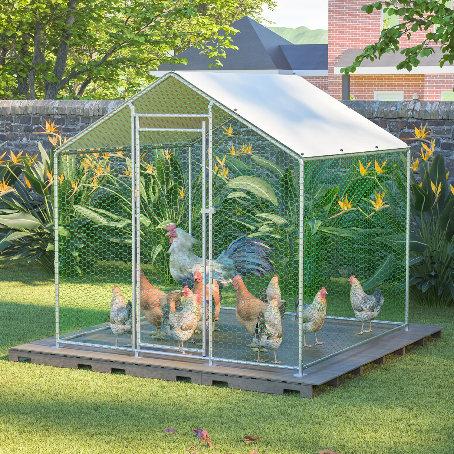 Chicken Stall 2x2x2m With Safety Lock, Waterproof PE Cloth, Free-running Hook Made Of Metal For Chickens, Rabbits, Ducks, Hens