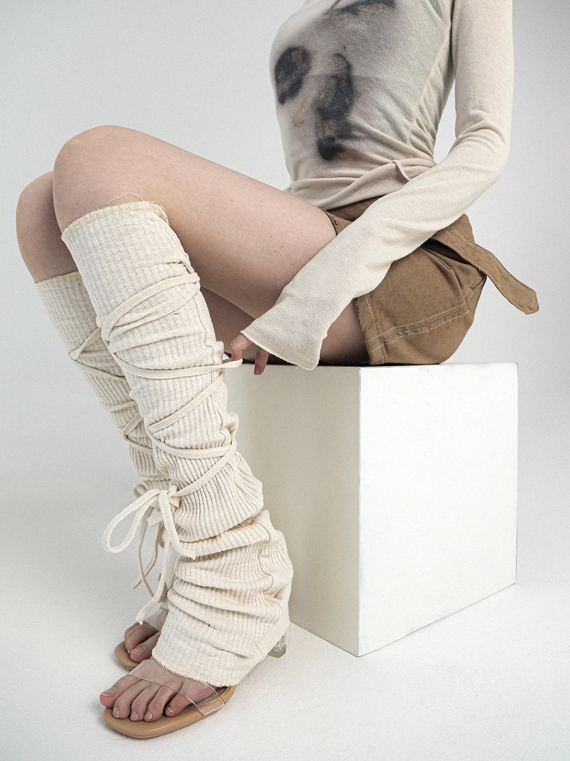 Fall Winter Fashion Y2g Millennium Hot Girl Solid Color Knitted Micro-Pull Strap Foot Sock Bunching Socks Female