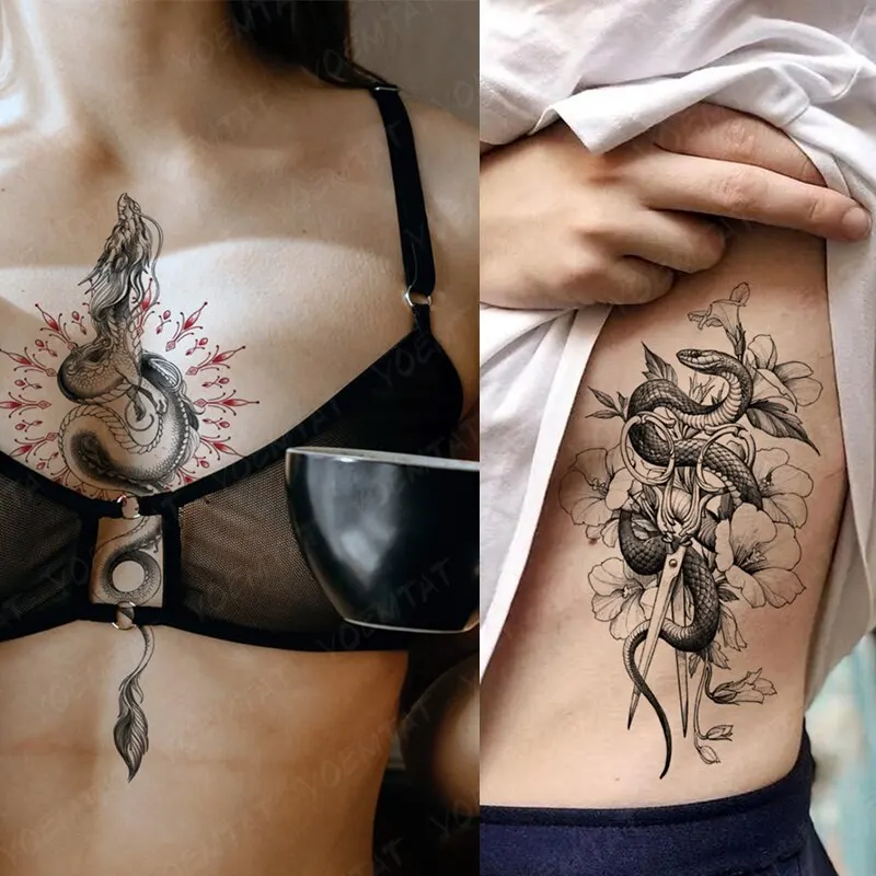 5PCS Wolf Lion Waterproof Temporary Tattoo Sticker Tiger Rose Flower Dragon Snake Skull Animal Body Art Arm Fake Tatoo Men Women 4
