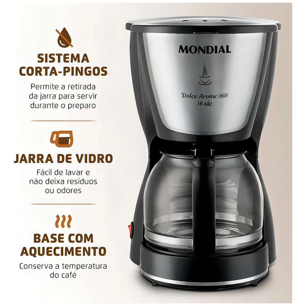 Cafeteira Mondial Dolce Arome 18 Xícaras Filtro Permanente Corta Pingos 127V 3