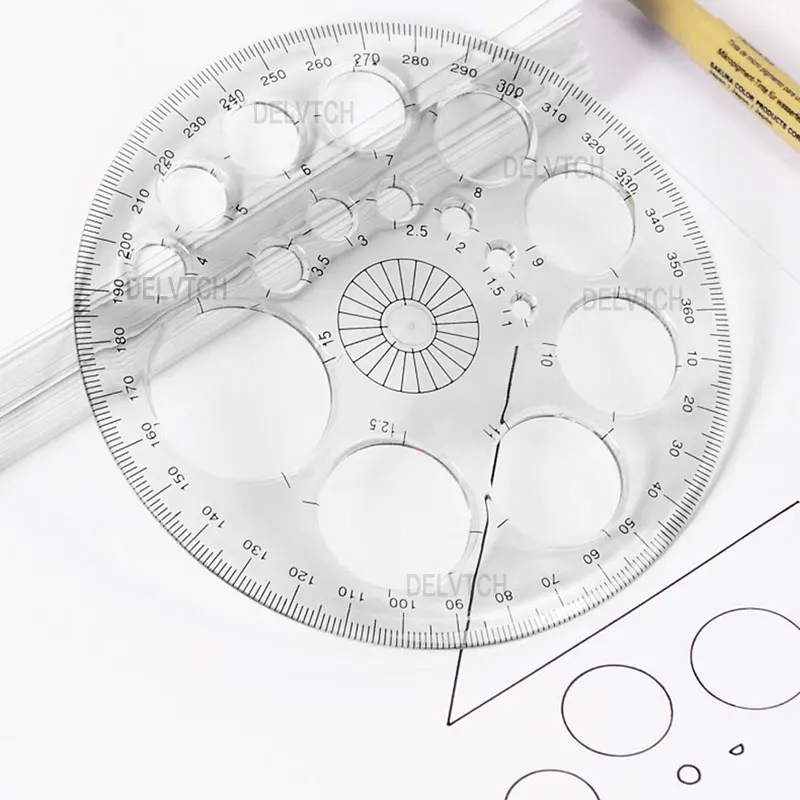 360 학위 전체 원형 악기 각도기 눈금자 그리기 템플릿 수학 건축 제도 예술 디자인을위한 측정 도구