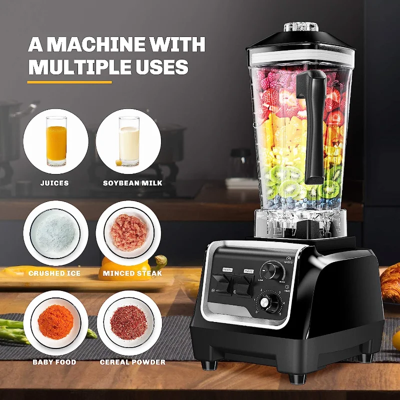 Professional Countertop Blender for Kitchen Max 2200W High Power Home and Commercial Blender with Timer