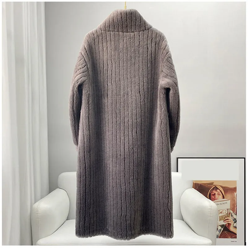 PUDI Lady Genuine Sheep Shearing Long Jacket Soft Casual Hot Sale Warm Wool Fur Coat CT2136