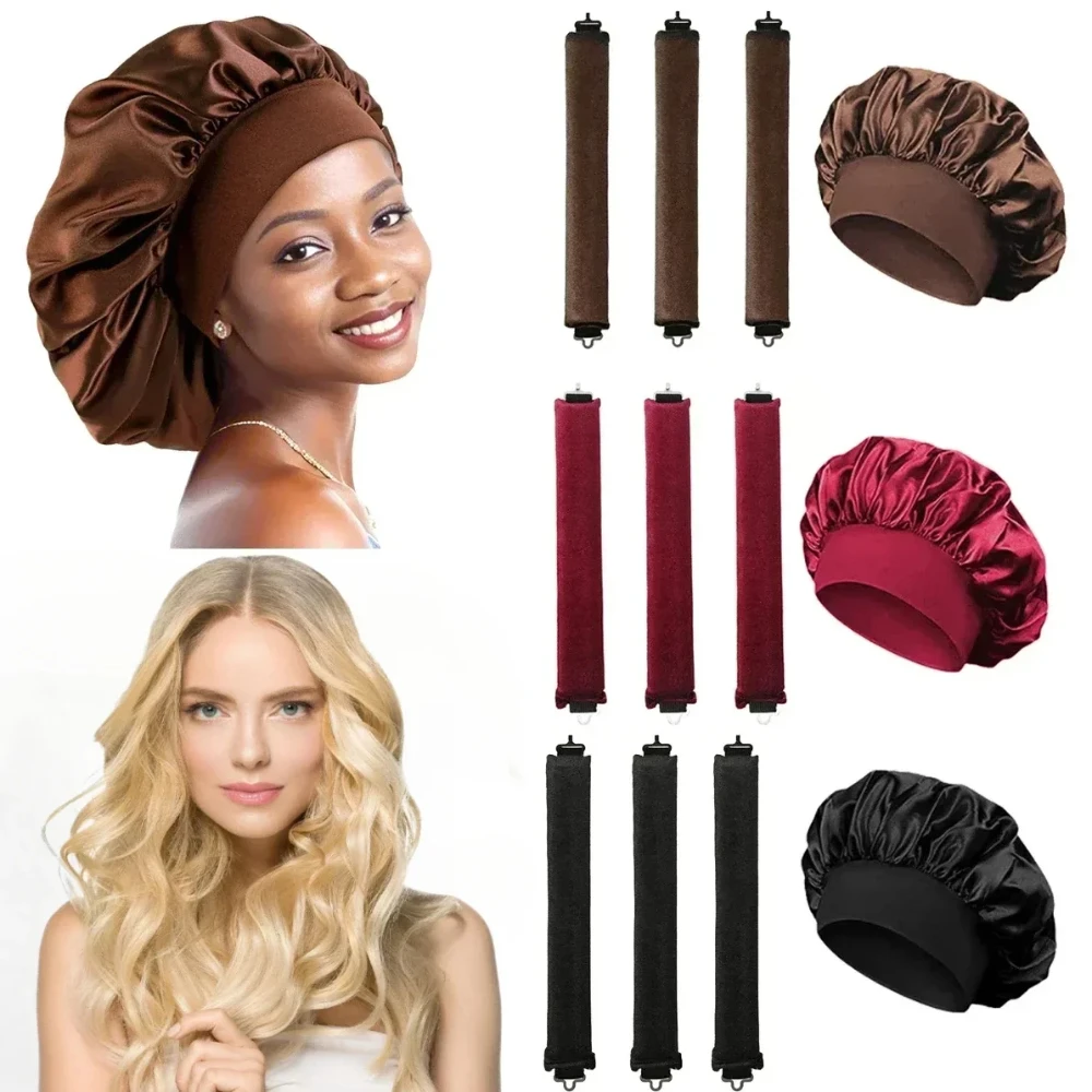 Hair Curling Tools Heatless Satin Sleeping Cap Set No Heat Hair Rollers Curling Rod Headband