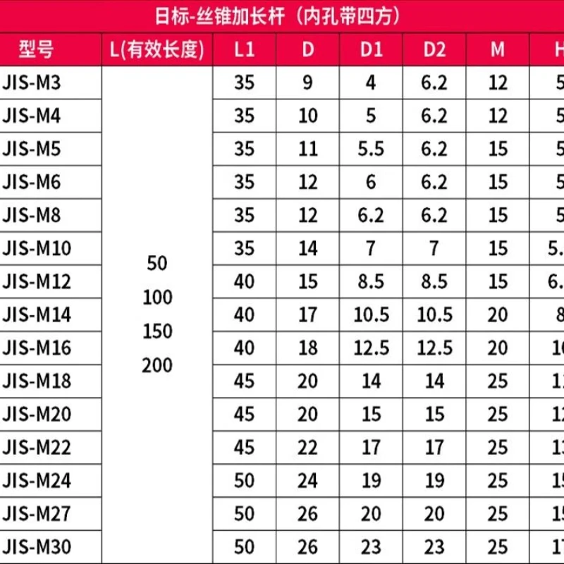 탭 연장봉 탭 연장 슬리브 M3 M4 M5 M6 M10 M12 M20 공구 연장봉 JIS ISO 태핑 공구 깊은 공간 가공용