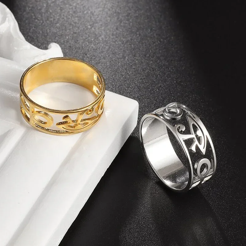 YILUOCD Stainless Steel Ancient Egypt Ra Udjat Ring Eye Of Horus Ankh Cross Ring for Women Protection Amulet Egyptian Jewelry 2