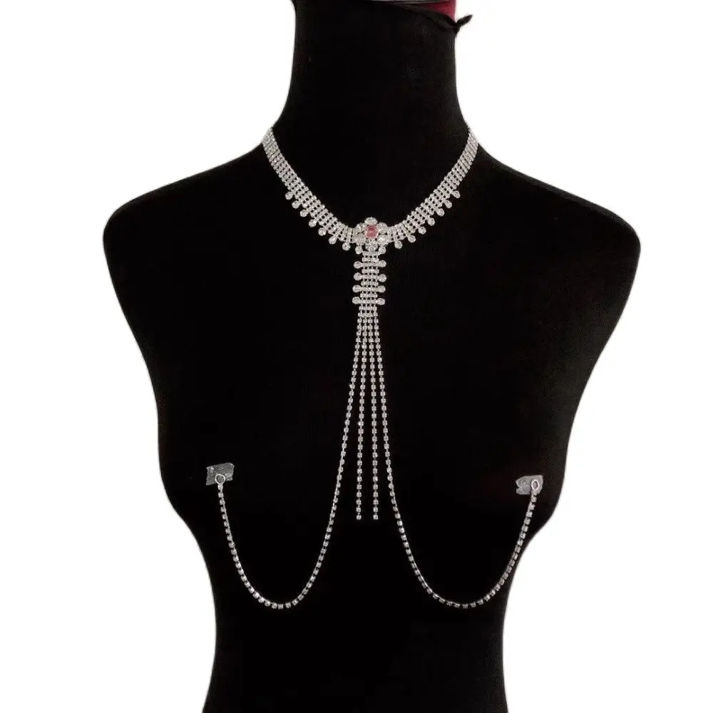 

2021 fashionable shining all Rhinestone Tassel Necklace women's sexy underwear crystal nipple non perforated jewelry jewelry bod