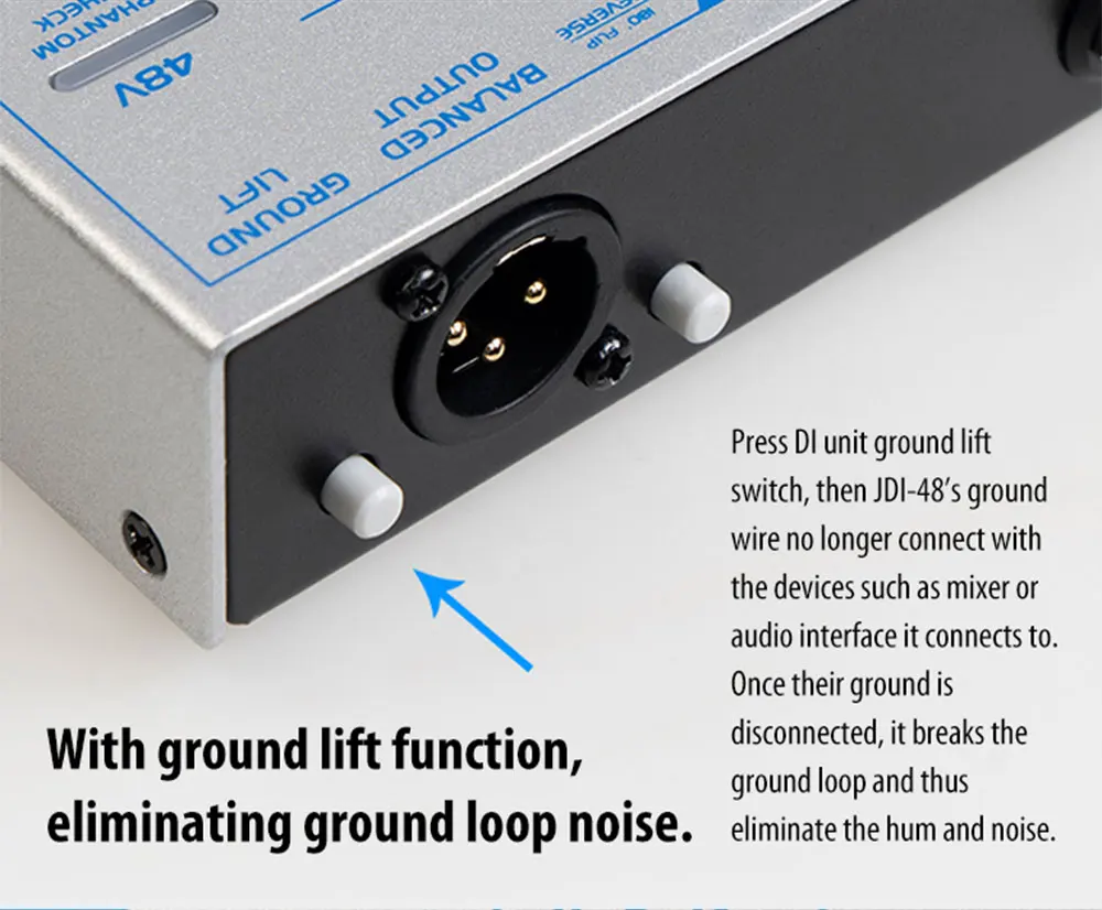 JDI-48 REAMPING and DI Functions 2 in 1 Phantom Powered 48V Active Direct Box +