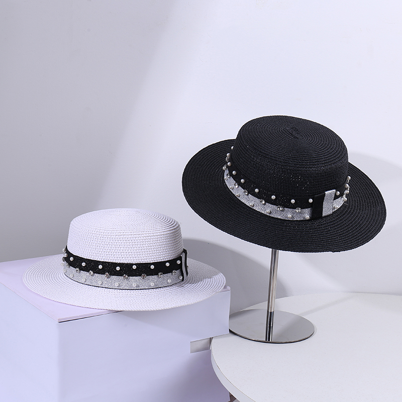 Hebden Style Fashionable Versatile Detachable Rhinestone Strap Beach Vacation Casual Lawn Spring Outing Sun Protection Hat