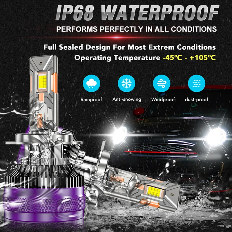 HLXG 차량용 LED 전조등 전구, 6000K, 300W, H7, H4, 4 개의 구리 튜브, 30000LM 캔버스, 자동차 조명, H1, H11, HB3, 9005, HB4, 9006