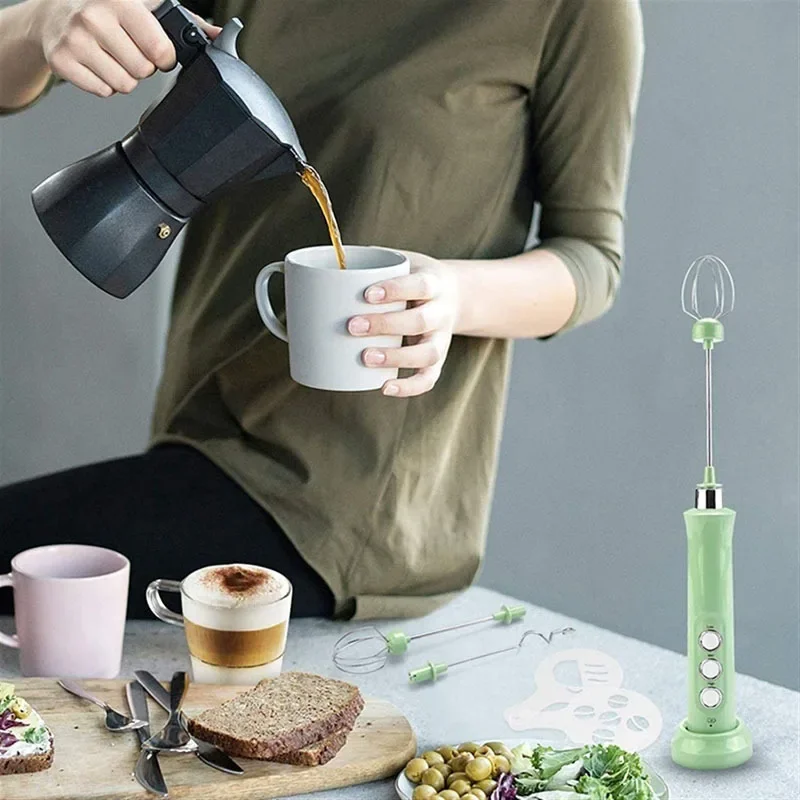 Description Picture 4 of item3 In 1 Electric Milk Frother Rechargeable Milk Foam Maker Handheld Foamer High Speeds Milk Frother Drink Mixer Coffee