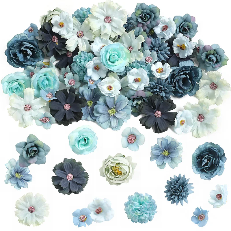 45 Stück 4 cm lila Seidenrosen, künstliche Gänseblümchen, Blumenköpfe für Bastelarbeiten, Kranz, Hochzeit, Party, DIY, Zuhause, Raumdekoration, künstliche Blumen – Detail 10